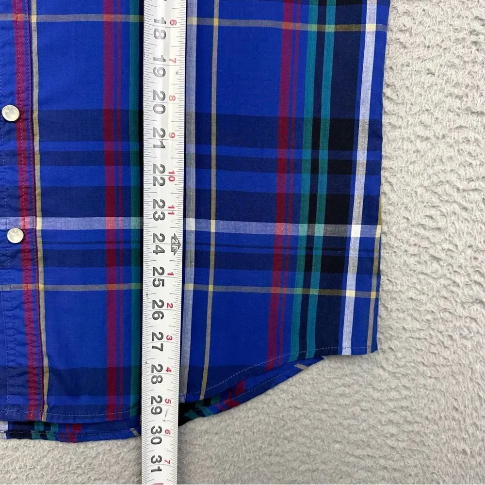 High Noon Pearl Snap Shirt‎ Mens Medium Blue Plaid Western Cowboy Farmer Ranch